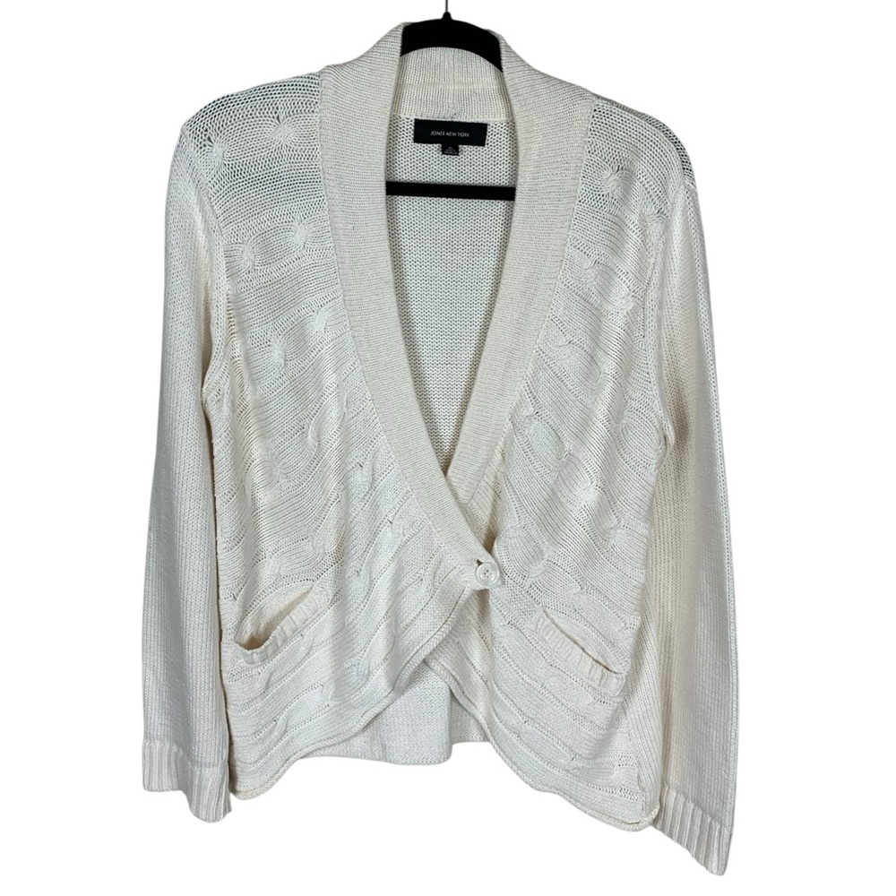 Women's Jones New York Ivory Long Sleeve One Button Cable Knit Cardigan Size XL